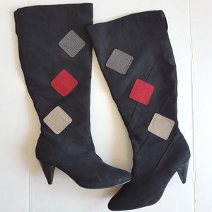KNEE HIGH Faux Suede Heeled Zip Up Boots Size 10 Wide Width Calf